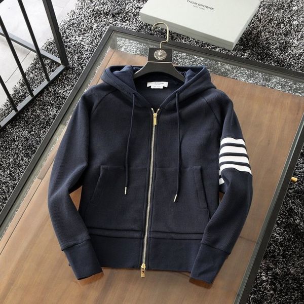 

original standard aw2021 tb waffle casual hooded sports zip coat men's sweater cardigan, Black