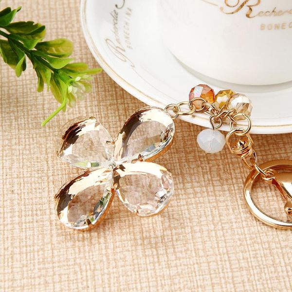 

keychains crystal rhinestone alloy keychain for women handbag lovely clover jewelry key ring car holder, Silver