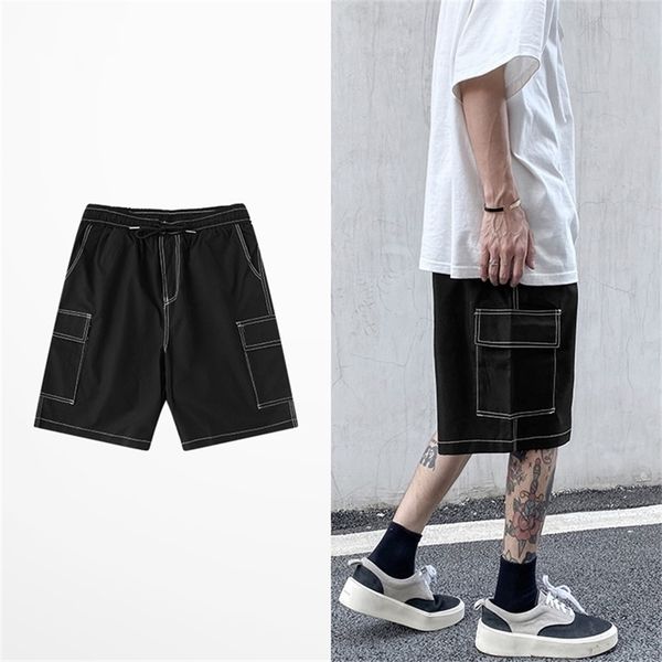 

summer hip hop ins cargo five point sport shorts men brand short pants big pockets oversize men's 210712, White;black