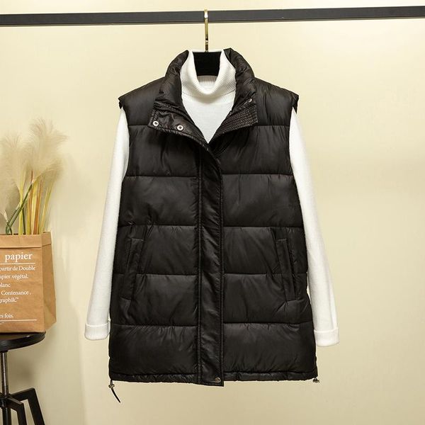 

women's vests women sleeveless cotton padded vest jacket winter warm casual thick black waistcoat for female stand collar zipper outwea, Black;white