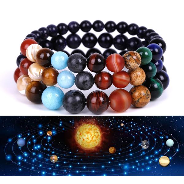 

quality 8mm stone eight planets bracelet night sky starlight milky way handstring fashion, Black