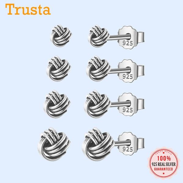 

trustdavis real 925 sterling silver geometric woven knot ball charm stud earrings for women wedding party fine jewelry da1531, Golden;silver