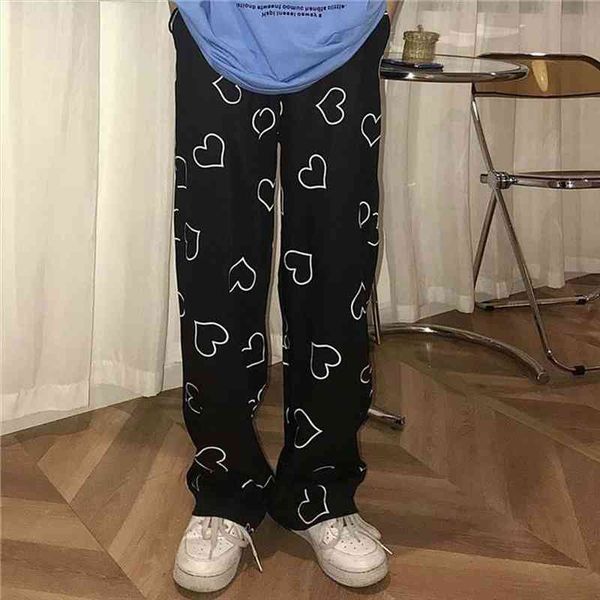 

harajuku sports gothic heart women pants print sweatpants oversize high waist loose casual punk y2k trousers female clothing, Black;white