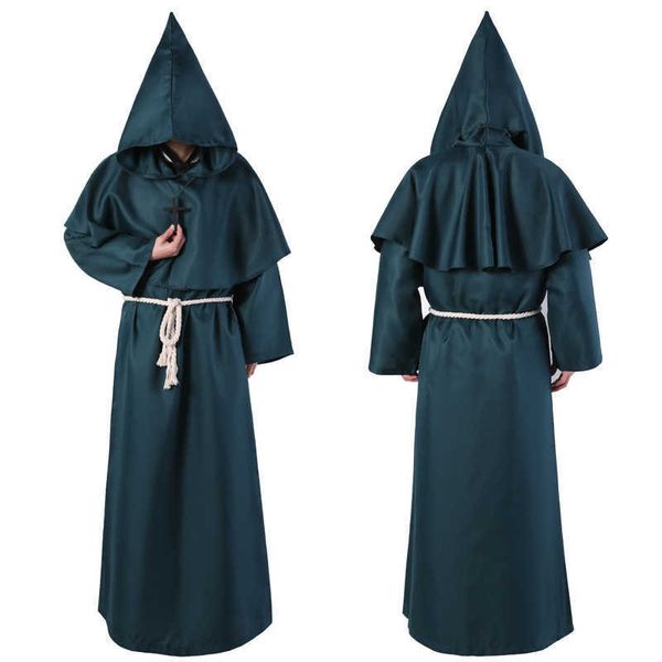 Zauberer Kostüm Halloween Cosplay Mittelalterlicher Mönch Mönch Robe Priester Alte Kleidung Christlicher Anzug Y0913