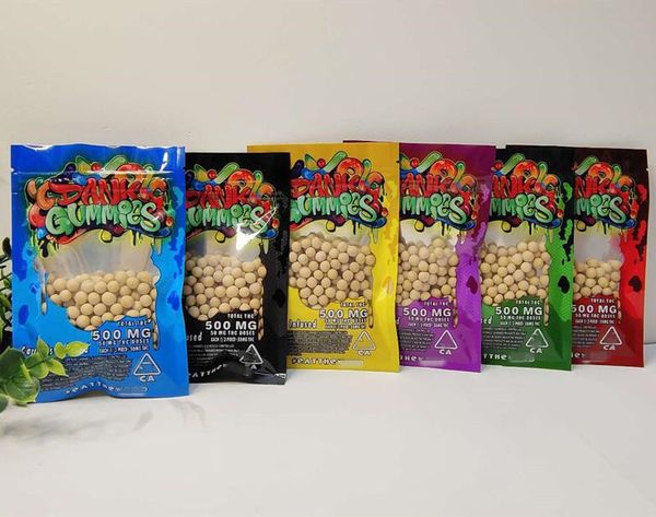 

6 color 500mg dank gummies mylar bag edibles retail zip lock packaging worms bears cubes gummy for dry herb flower dhl