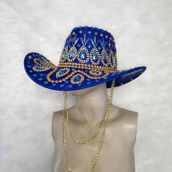 

wide brim hats fashion handmade captain carnival costume performance cap stage dance show festival military part hat h008, Blue;gray