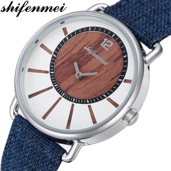 

wristwatches shifenmei men's quartz watches denim strap design military wristwatch cowboy style timepiece erkek kol saati, Slivery;brown