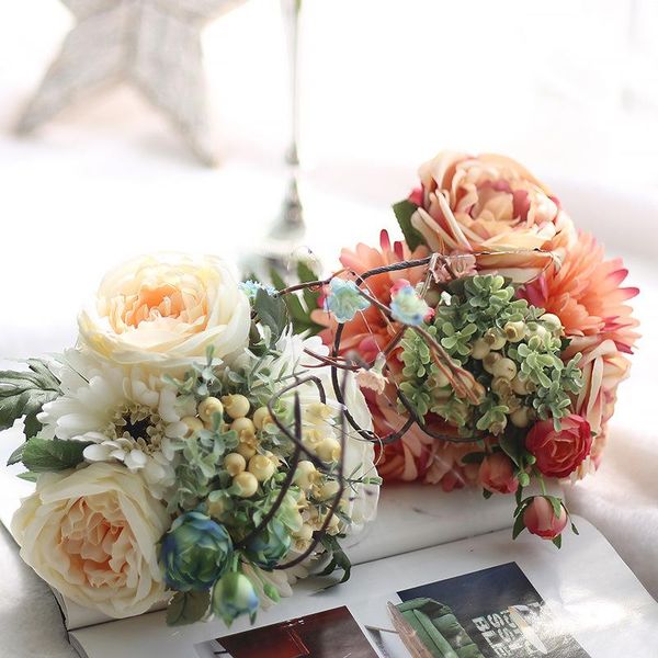 

decorative flowers & wreaths artificial flower gerberas roses berry bunch for wedding bride holding home decoration peony hydrangea simulati