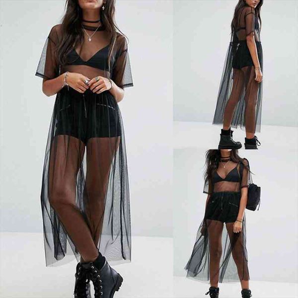 

fashion black mesh sheer tulle women dress summer cover clothes, Black;gray