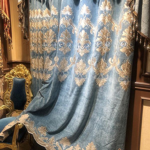 

curtain & drapes european style blue bedroom living room shade embroidery