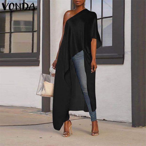 

women's blouses & shirts vonda long blouse asymmetrical tunic women shirt off one shoulder party holiday beach blusas femininas ov, White