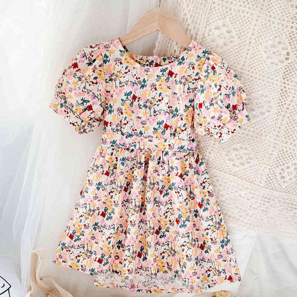 

girls dress summer short-sleeve floral print halter princess toddler kid clothes children 210515, Red;yellow