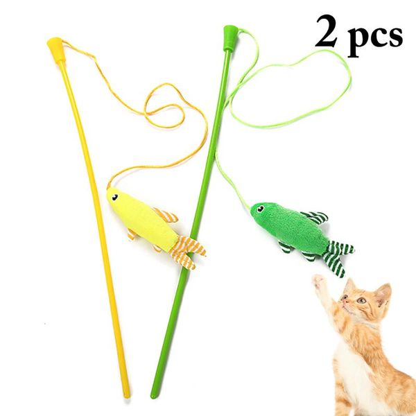 

cat toys 2pcs cute cartoon fish plush teaser kitten funny wand pet interactive stick supplies