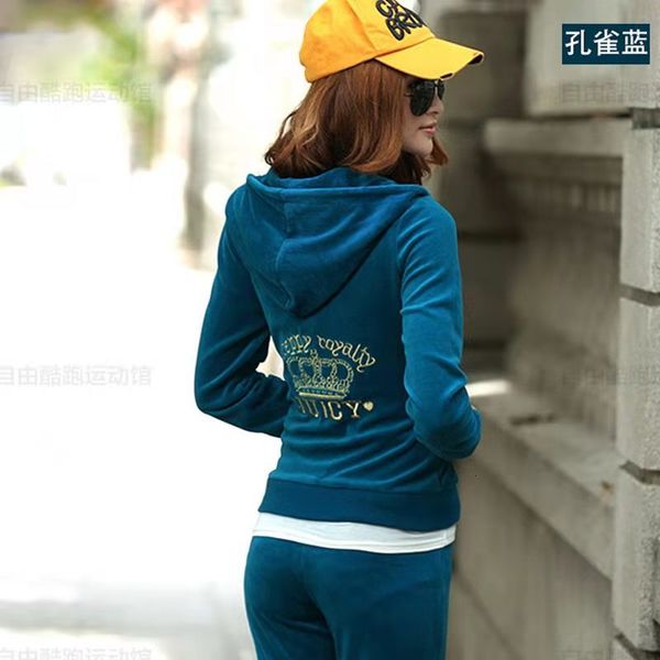 

senior fall 2021 women's spring velvet fabric tracksuits velour women vintage embroidery track suit hoodies and trousers pantsthe femal, Gray