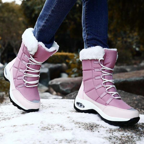

boots tuinanle winter women casual warm fur shoes round toe wedges snow plus size motorcycle, Black