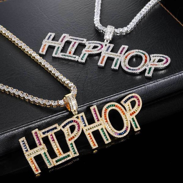 

factory wholesale new color square zircon letter combination pendant personalized splicing hip hop brand necklace jewelry popular fashion xm