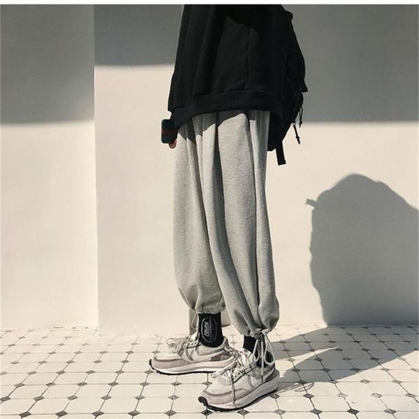 

men's pants black grey pure color tie foot loose young couple casual hip hop cotton sweatpants product