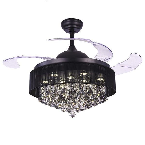 Fã de teto de cristal 100% Cristal Corpo de prata Decorativo Blades retráteis Fãs de jantar LED de sala de estar leve