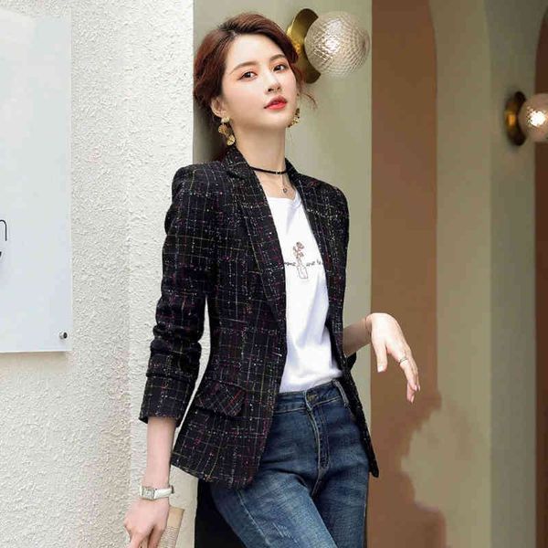 

women's suits & blazers tweed plaid small blazer women spring autumn professional short casual slim waist jackets outerwear suit wiq4, White;black