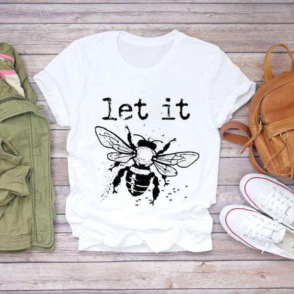 

bee printing fashion casual women t shirt cute 90s short sleeve print lady womens graphic female tee, White