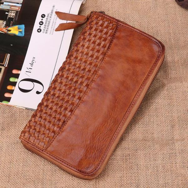 

wallets 2021 retro men's business genuine leather wallet exquisite hand-woven multi-card clutch bag casual unisex, Red;black