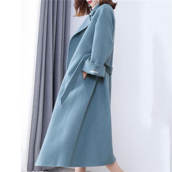 

women's wool & blends fashion blue double-sided cashmere coat women 2021 autumn winter mid-length high-end elegant woolen female jacket, Black