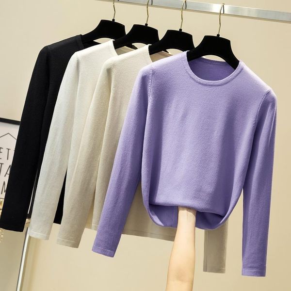 

gkfnmt 2021 sweater women fashion autumn winter cashmere o-neck soft solid slim pullovers female knitted purple women's sweaters, White;black