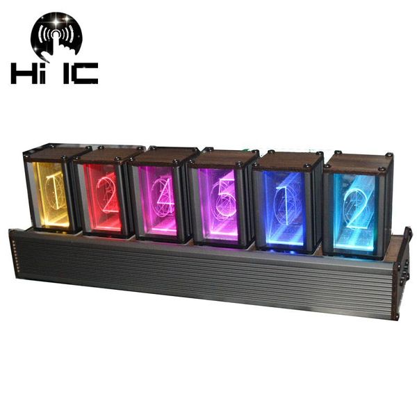 

desk & table clocks rgb pseudo-glow tube clock diy kit led deskcreative decoration boyfriend gift black walnut shell glow time display