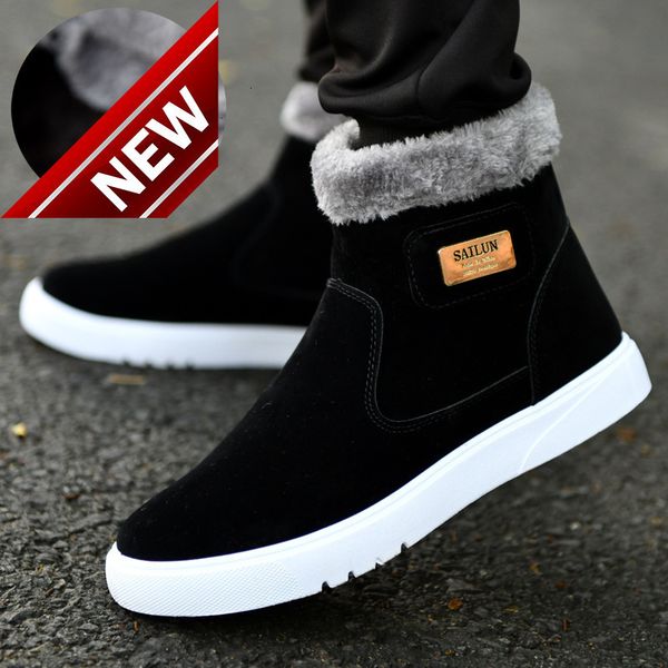 

autumn and new korean snow winter warm plush men's shoes trend high short boots cotton, Black