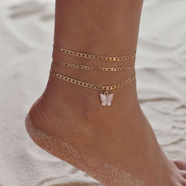 

accessories fashion simple plate butterfly metal multi-layer foot chain, Red;blue