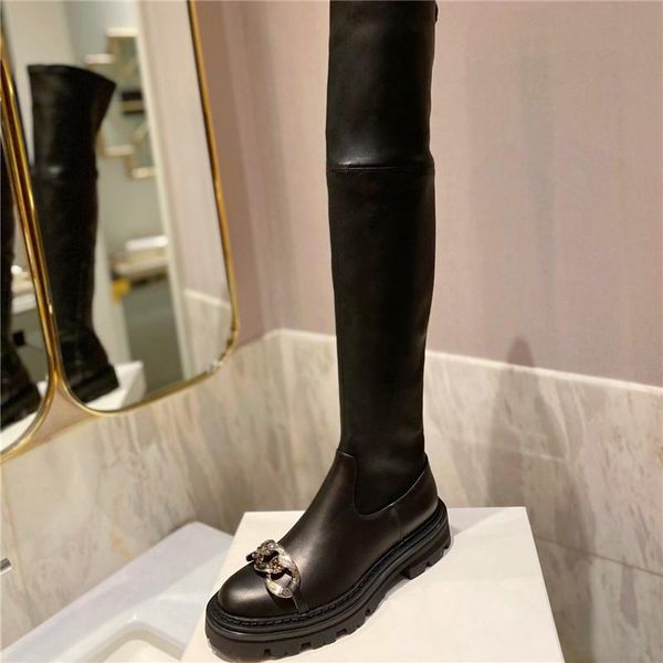 

boots metal chain design women's round toe heightening platform fashion party winter, Black