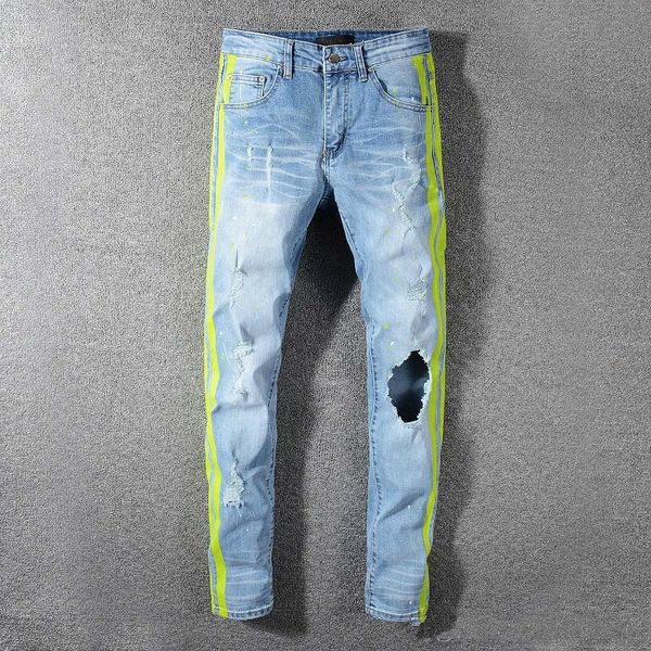 

solid classic style distressed water diamond zebra pants fashion straight fit arrival biker blue stripes jeans size 29-40