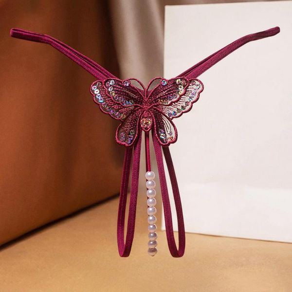 

lingerie erotic g-string open crotch panties butterfly sequins underwear crotchless pearls string embroidery thong women's, Black;pink