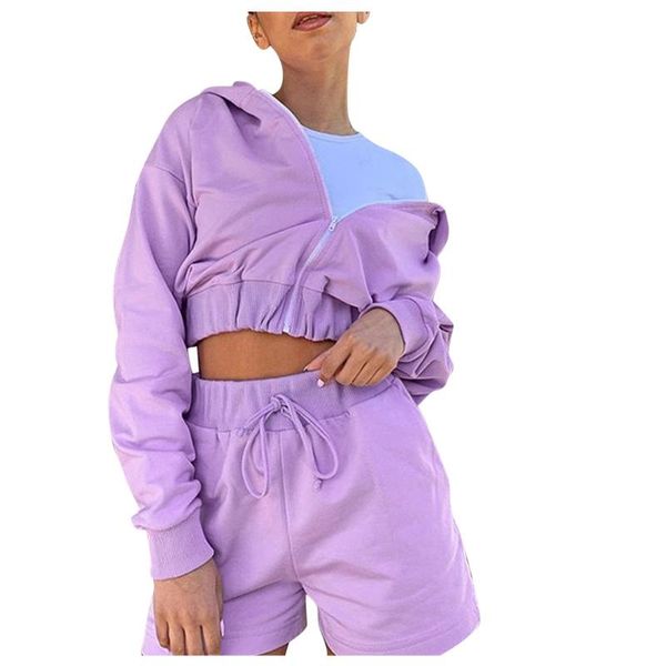 

women's tracksuits women shorts sets two piece set 2021 street cropped zipper hoodied elastic waist outfits tracksuit harajuku sweat su, Gray