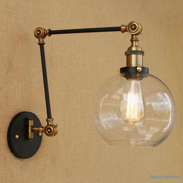 

wall lamp vintage antique glass lampshade fold long arm sconce retro home deco light living room cafe led wandlamp e27