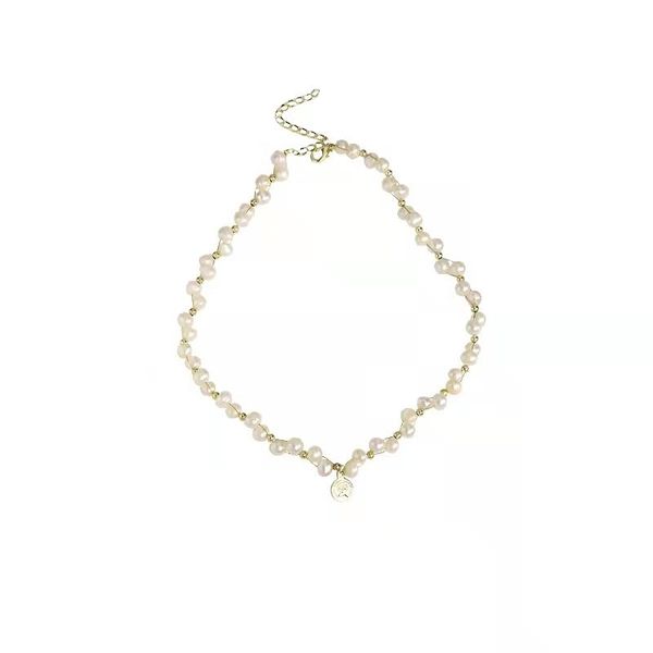 

chokers 2021 female pendant retro freshwater pearl neck chain light luxury high sense temperament spice girl clavicle, Golden;silver