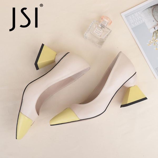 

dress shoes jsi spring autumn pumps woman patchwork genuine leather pointed toe high strange heel slip on sheepskin insole jc747, Black