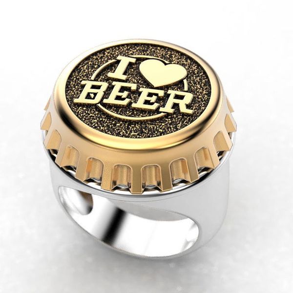 

cluster rings fashion i love beer ring punk gold color men's cocktail party gothic personality wedding for women jewelry d5m521, Golden;silver