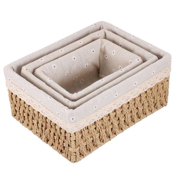 

storage baskets 3pcs deskbox holder rattan woven sundries basket organizer