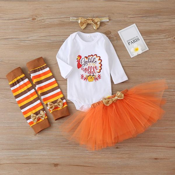 

clothing sets 4pcs toddler baby girls clothes halloween costume letter romper + tutu skirts headband +leg warmer set girl outfits, White