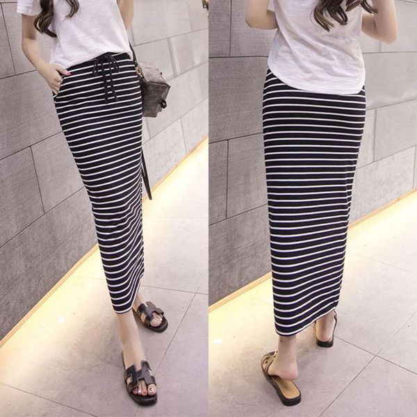 

skirts korean style women striped long, Black
