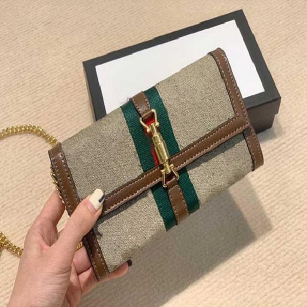 Clássica carteira de designer de luxo pequena e corrente bolsa mensageiro de um ombro carteiras de lona com padrão de carta multifuncional com zíper com caixa frete grátis