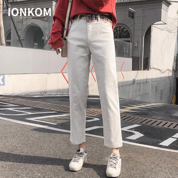 

women's pants & capris ionkom women casual harem slant pocket zip mid waist carrot autumn office lady fashion plain trousers femme, Black;white