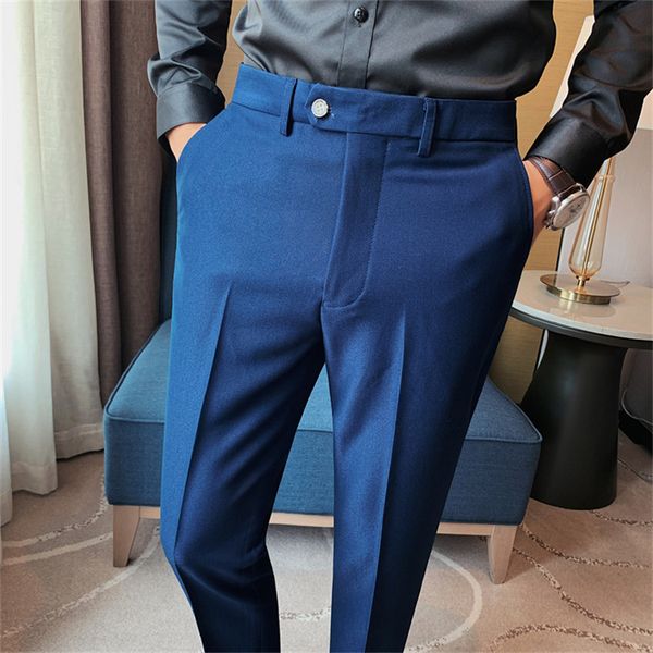 

autumn winter new men's business casual pants korean slim formal dress pant men office 5 solid color mens trousers, Black