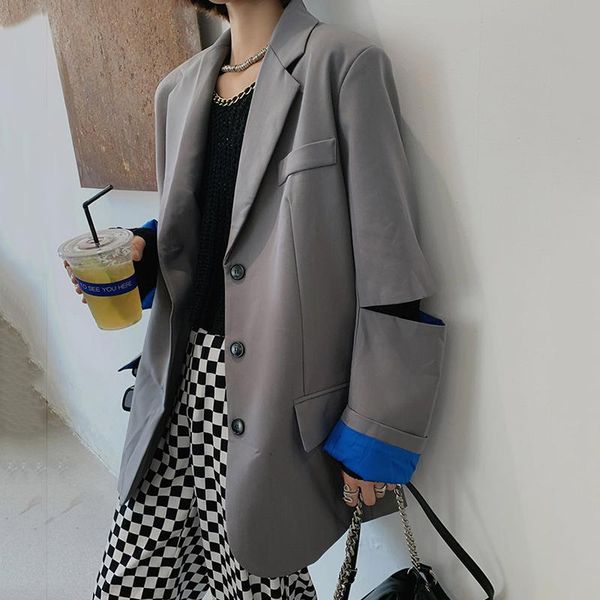 

women's suits & blazers [ewq] suit coat 2021 early autumn niche design single breasted wide loose hollow out blazer jacket female 16e47, White;black