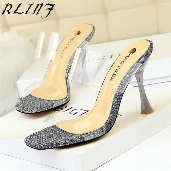 

slippers rlinf women ankle strap pvc clear crystal flip flop, Black