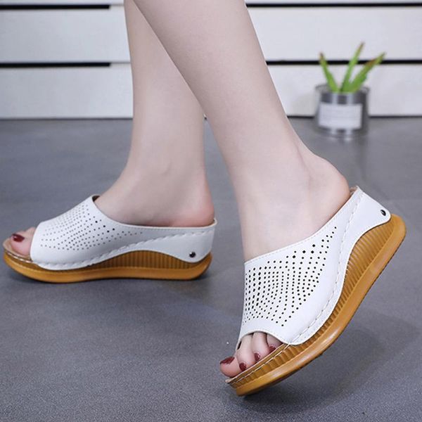 

slippers women's wedges fashion heeled shoes hollow casual fish mouth zapatos de mujer medio tiras #3, Black