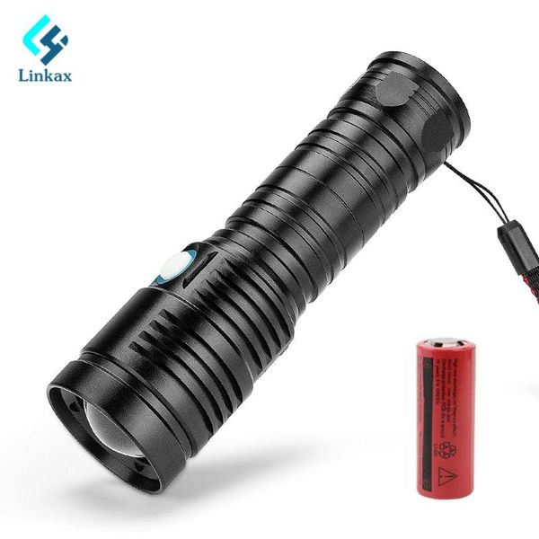 

zoomable convex lens led portable camping torch lamp 4mode usb rechargeable 26650 battery flashlights torches
