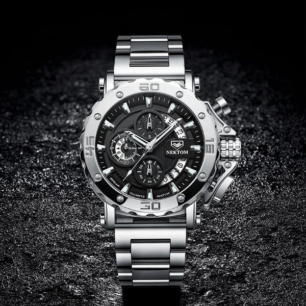 

wristwatches luxury men's watch high-end fashion luminous quartz japanese movement stainless steel waterproof clock montre homme, Slivery;brown