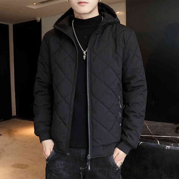 

hooded stand collar men's korean fashion plush thickened cotton padded large loose et, Black
